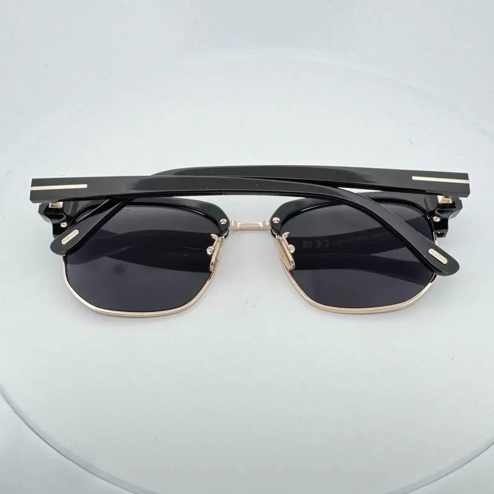 Tom Ford Sunglasses TF1165-K 01A Black Gold Horn Rim Gray Lens 54-20-145 New